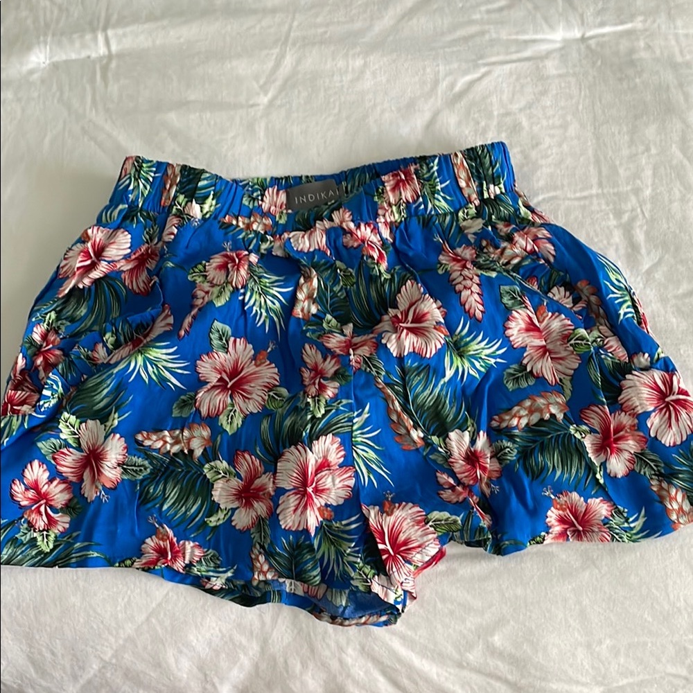 Blue Floral Print Shorts